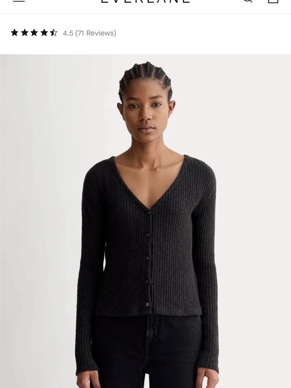 Everlane The Cozy Rib Cardigan Rib Cardigan in Black Size Small Like New